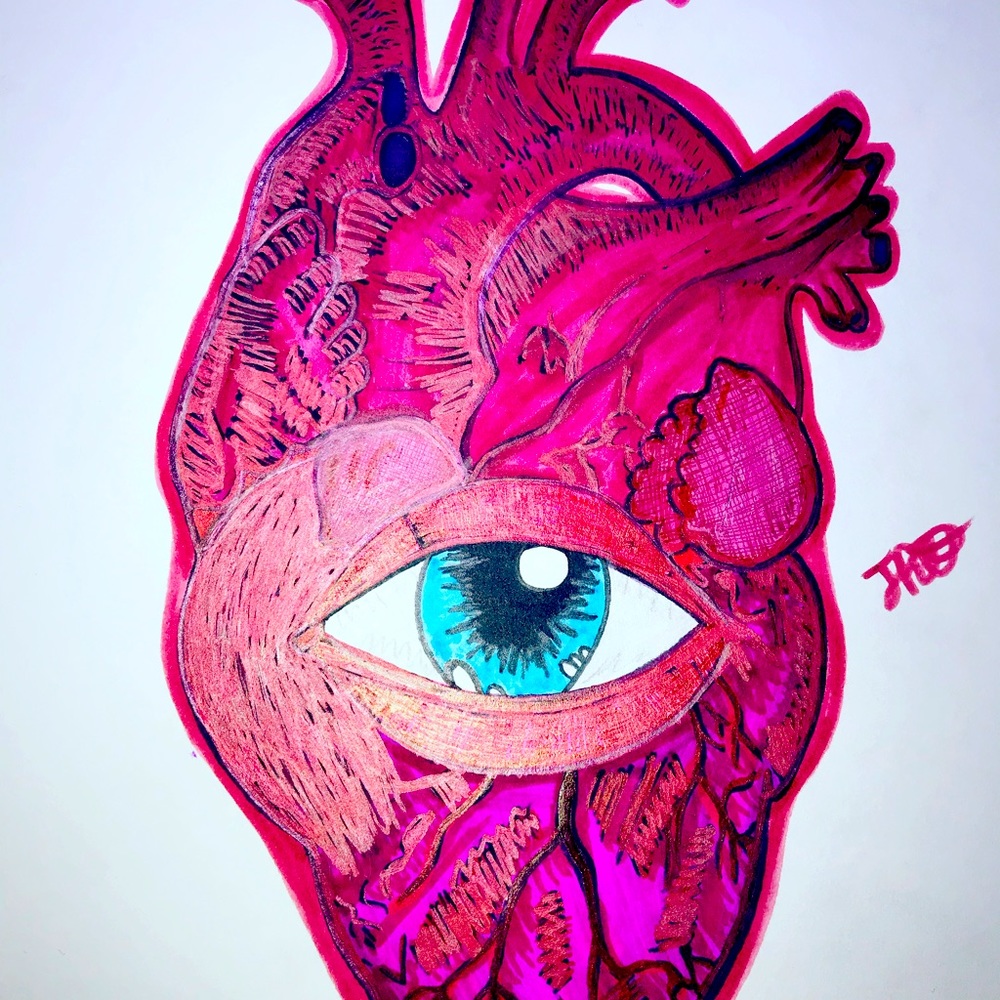 Heart anatomy drawing 8x11 original